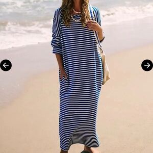 Free People Tivoli Striped Maxi Dress in Navy Combo Size L. NWT